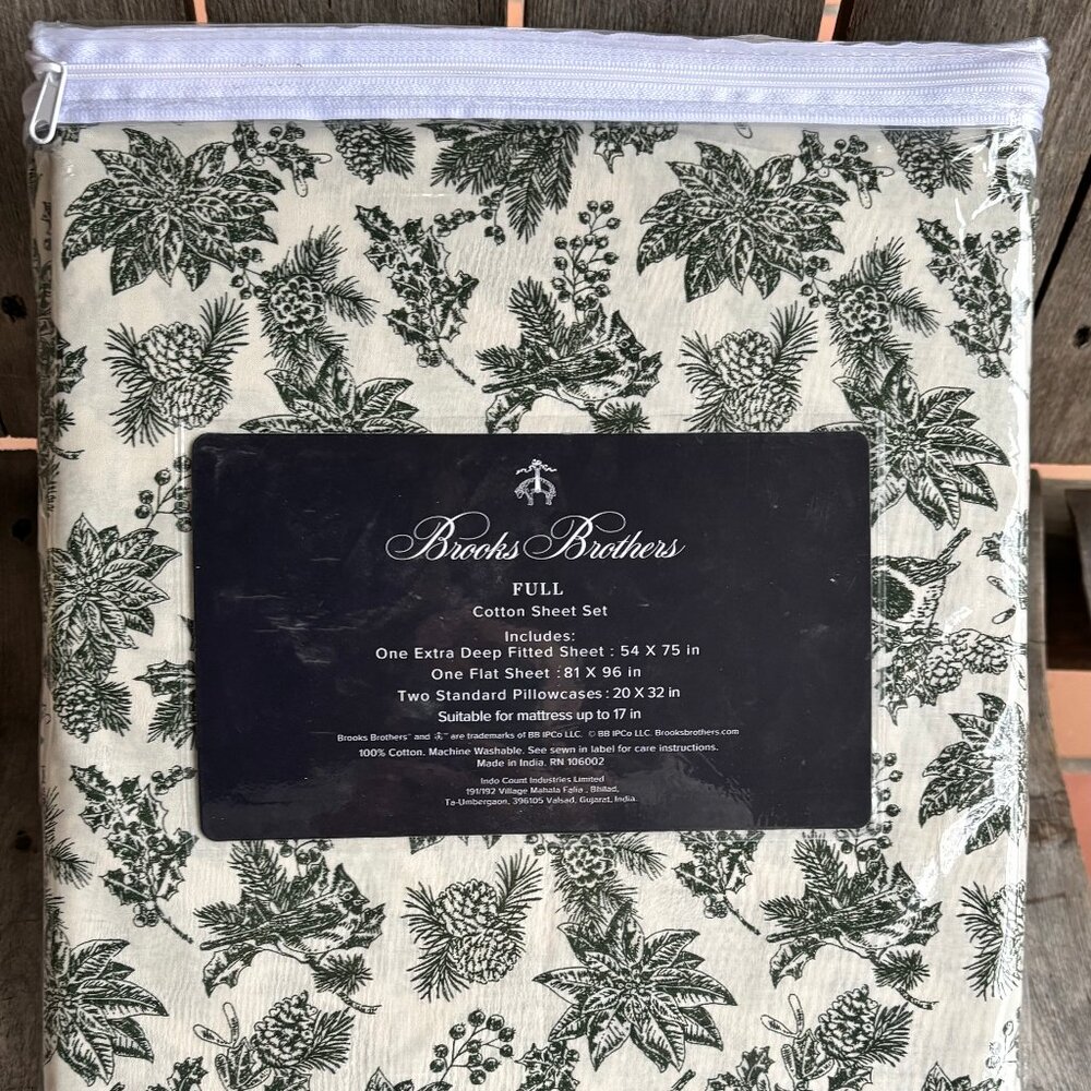 Brooks Brothers Holiday Christmas Cotton FULL Size Sheet Set